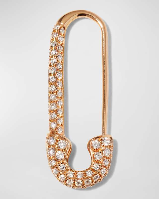 18k Diamond Safety Pin Earring, Single